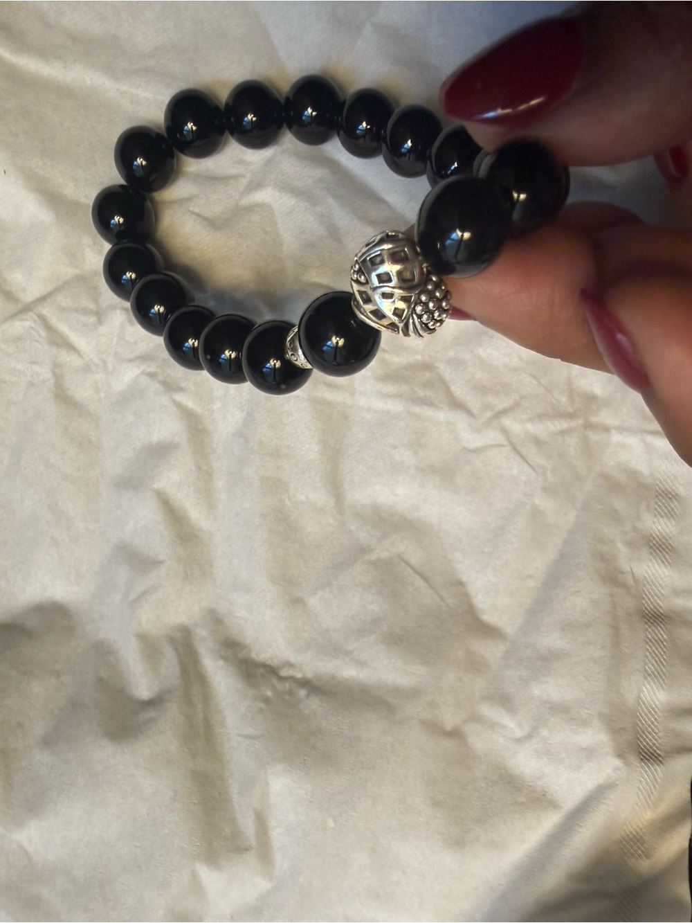 Lagos Black Bead Bracelet with Silver Station - Picture 2 of 4